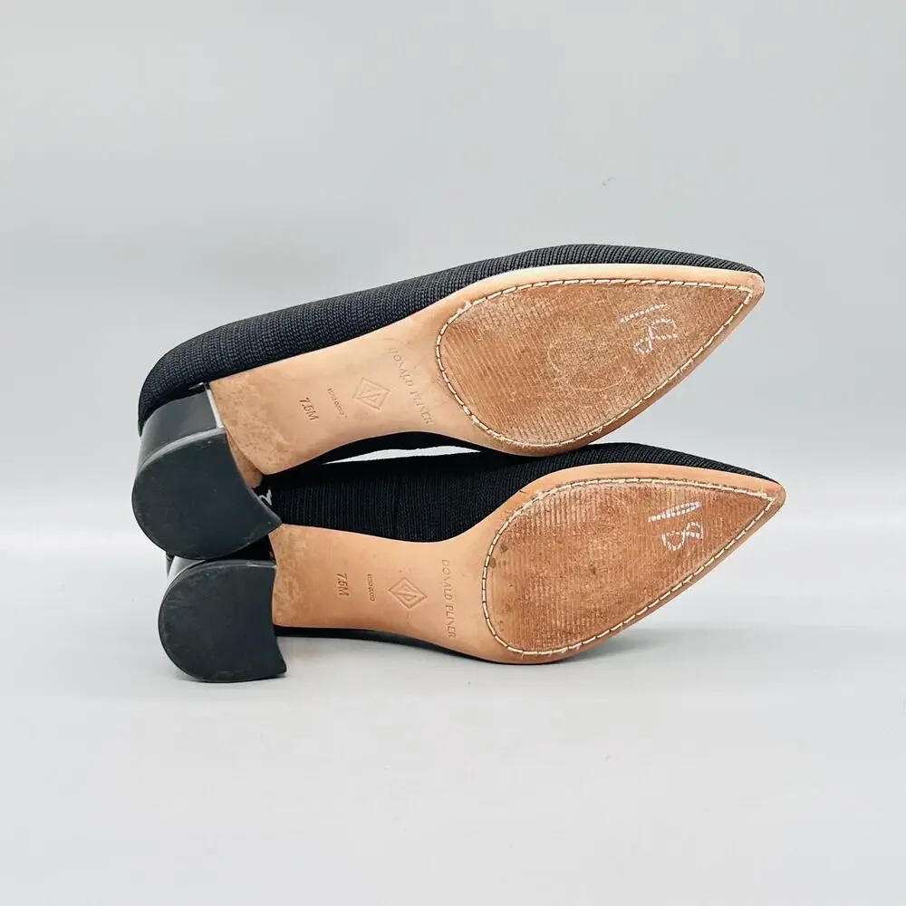Donald Pliner Shoes Womens 7.5 Black Textured Block Heel Pumps Pointed Toe